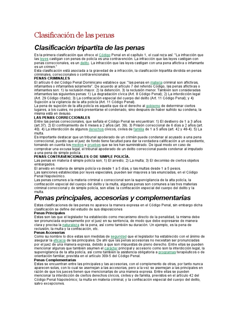 Clasificación de Las Penas Castigos Derecho penal