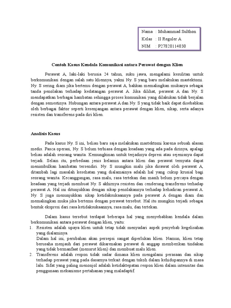 Kasus Kendala Komunikasi Antara Perawat Dengan Klien