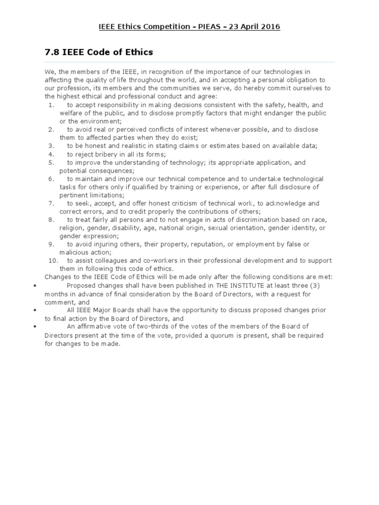 IEEE Code of Ethics | PDF | Computers