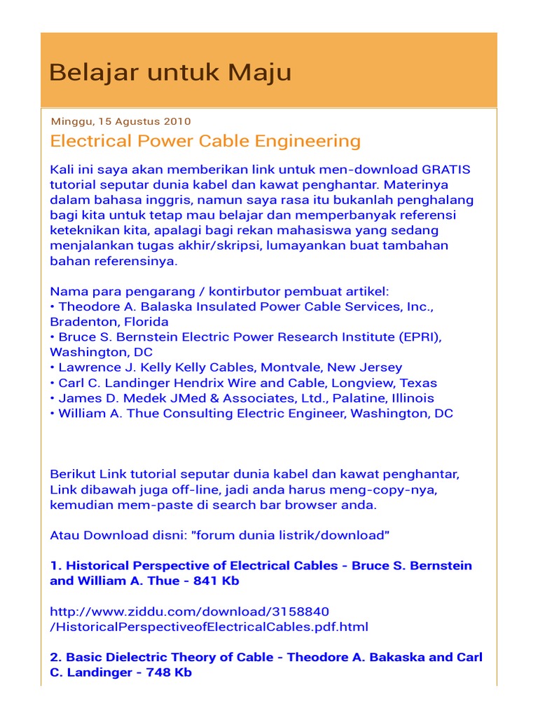 A Comprehensive Collection of Tutorials on Electrical Power Cable