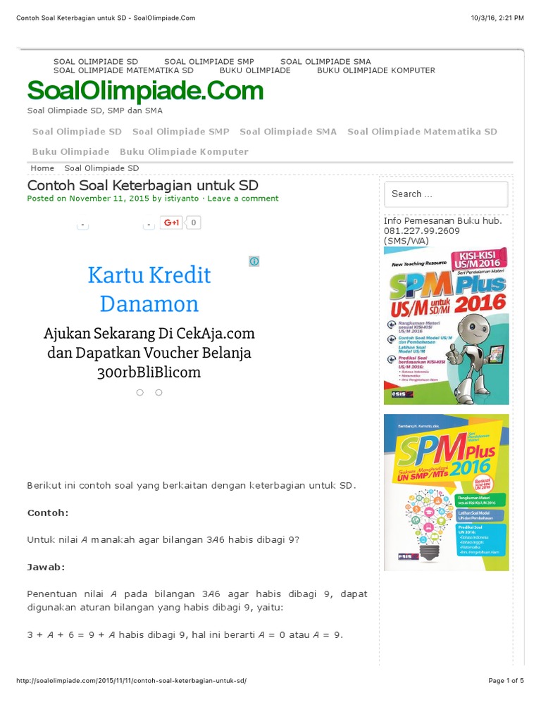 Contoh Soal Keterbagian Untuk Sd