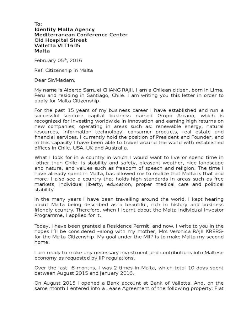 Malta Cover Letter 05 Feb 2016 Malta Chile