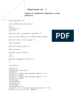 Experiment No. 1: Aim:-Test The Program of Quadratic Equation Using Boundary Value Analysis