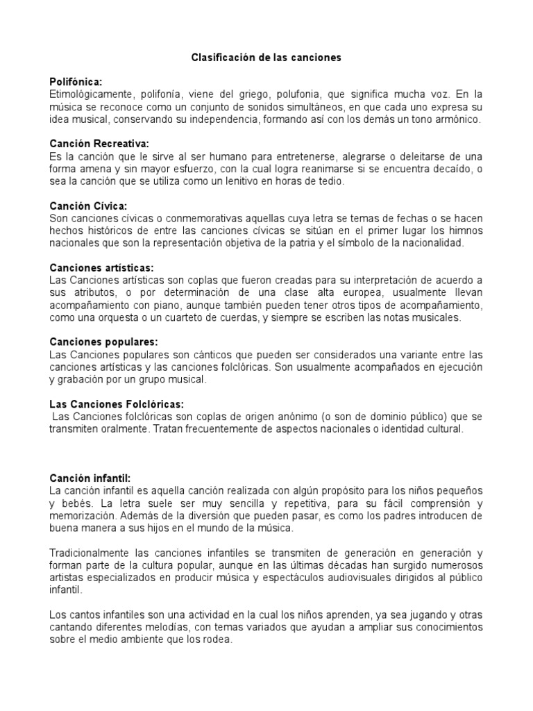Clasificacion De Las Canciones Canciones Entretenimiento General