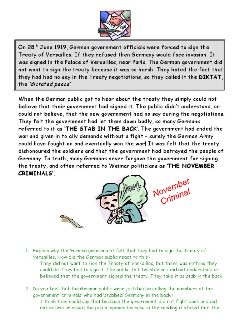 Treaty of Versailles Worksheet | Download Free PDF | International