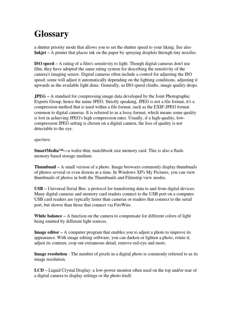Digital Photography Glossary PDF PDF