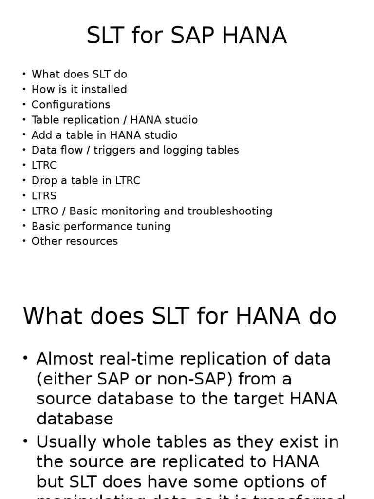 SLT For Sap Hana Training | PDF