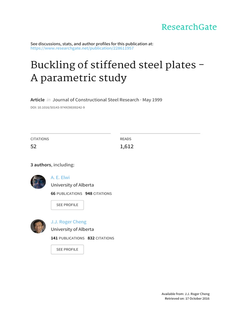 Buckling of Stiffened Steel Plates - A Parametric Study | PDF