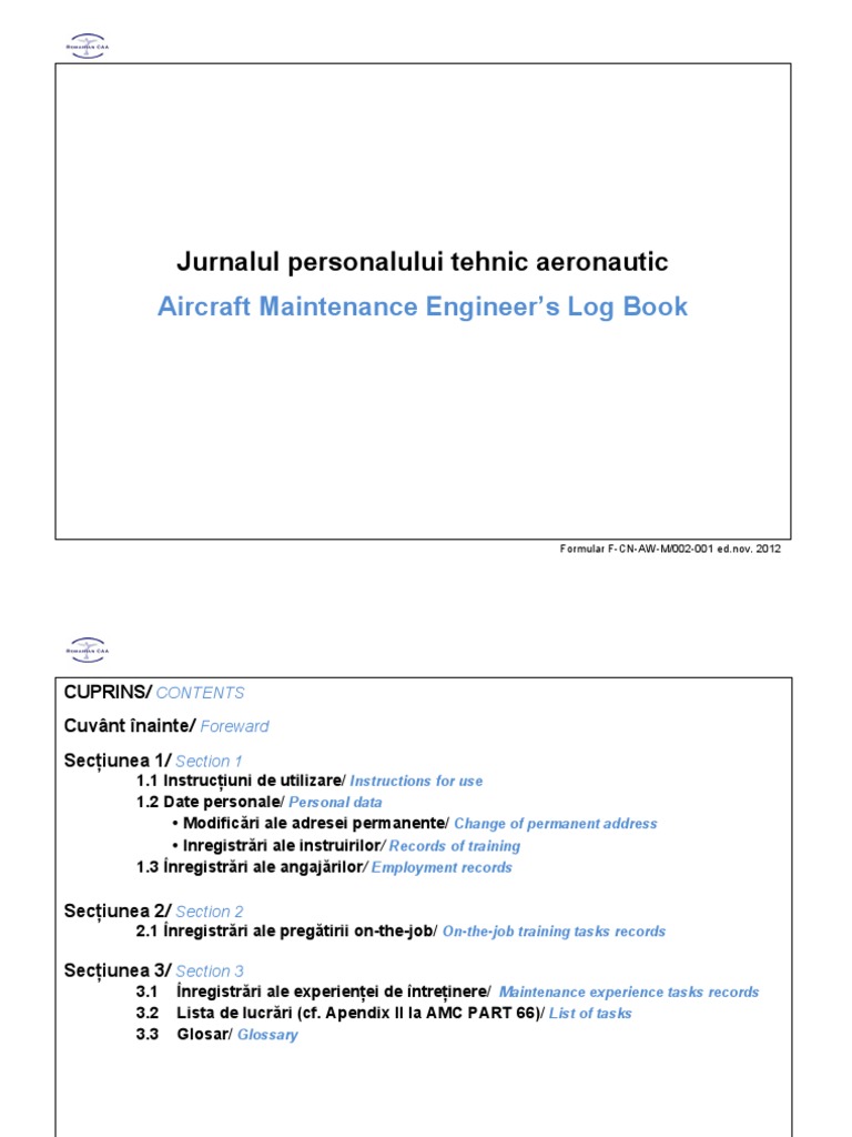 Aircraft Maintenance Engineerlogbook | PDF