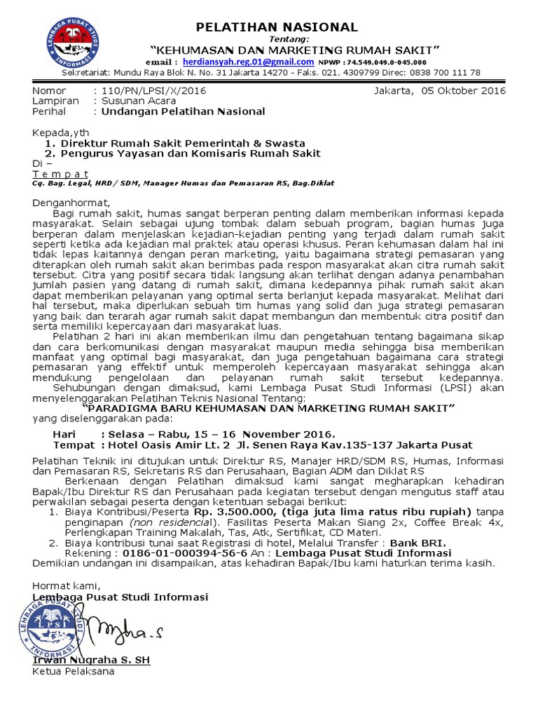 Agenda Diklat Kehumasan &amp; Marketing Rumah Sakit