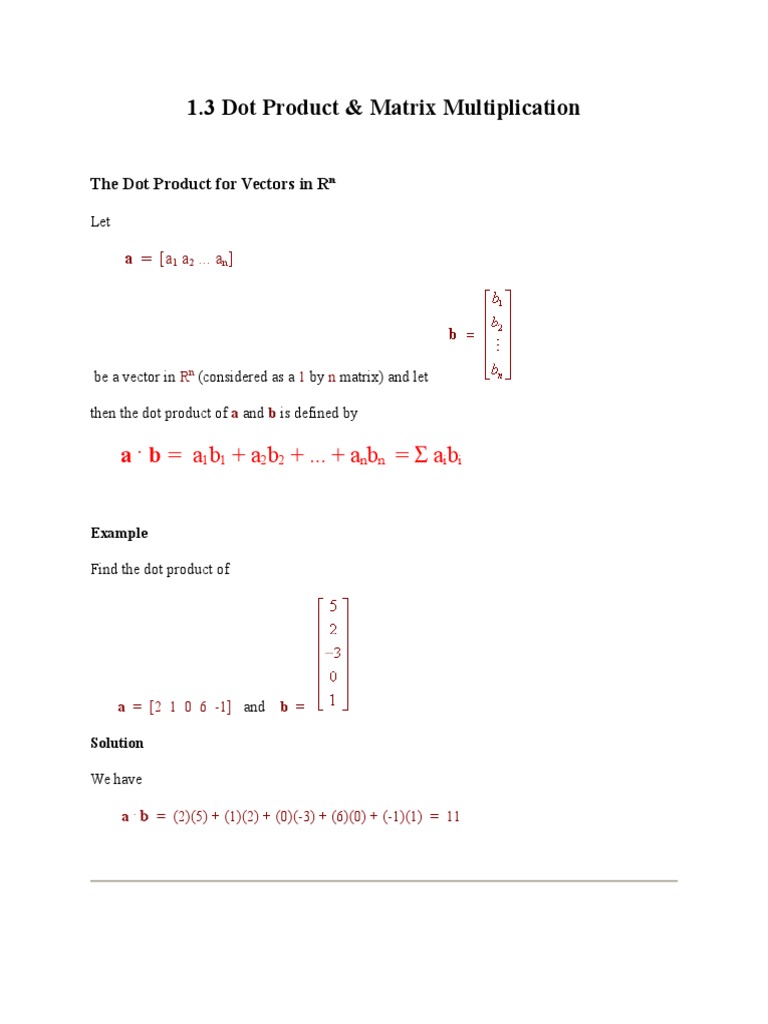 Dot Product & Matrix Multiplication | PDF