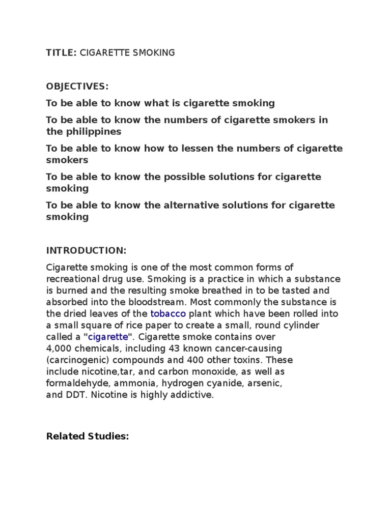 Research Paper Cigarette Smoking | Cigarette | Tobacco Smoking
