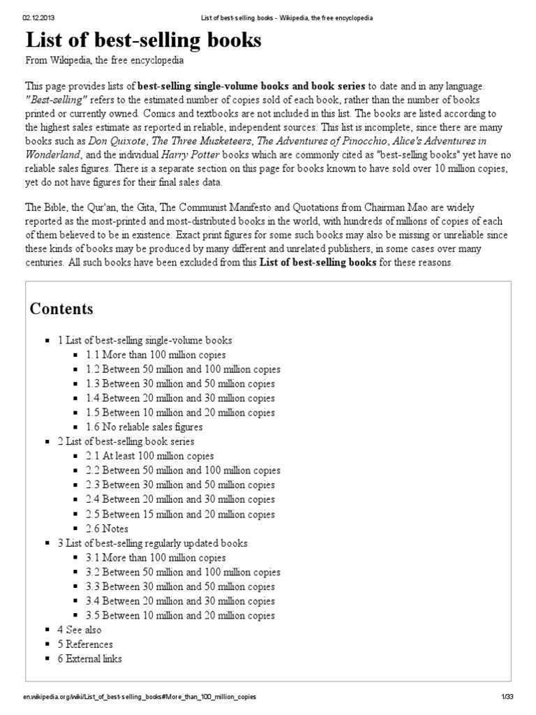 List Of Best Selling Books Wikipedia The Free Encyclopedia PDF