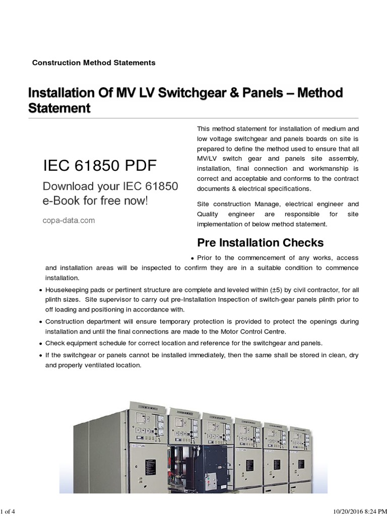 MV/LV Switchgear Installation Method | PDF | Screw | Electrical Components