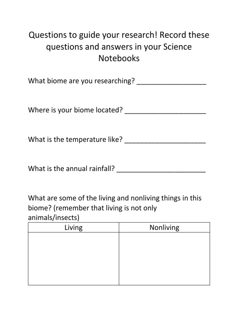 Biome Research Guide Questions | PDF