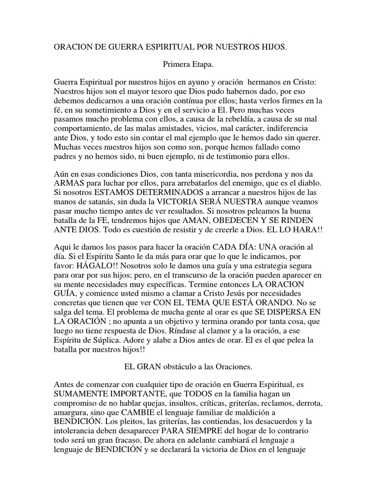 Oracion de Guerra Espiritual Por Nuestros Hijos | PDF | Oración | Pecado