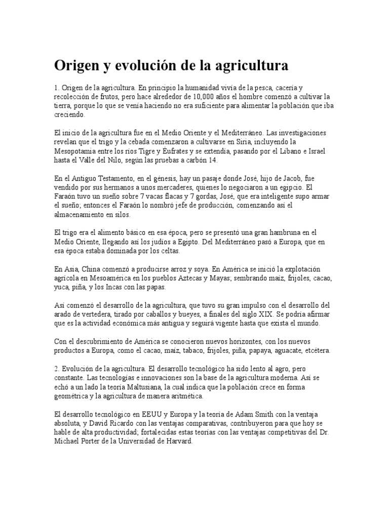 Origen Y Evolución De La Agricultura Pdf Agricultura Carne