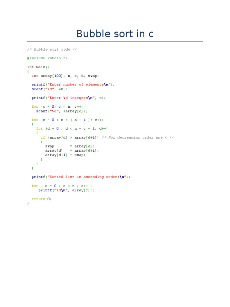 Bubble Sort in C | PDF | Array Data Structure | Algorithms