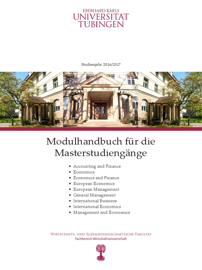 Modulhandbuch MSC Economics, University of Tuebingen PDF Fixed