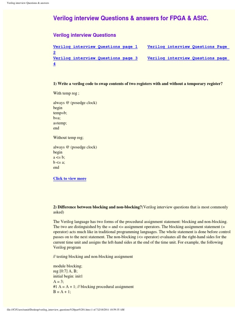 Verilog Interview Questions Part 1 | PDF | Parameter (Computer ...