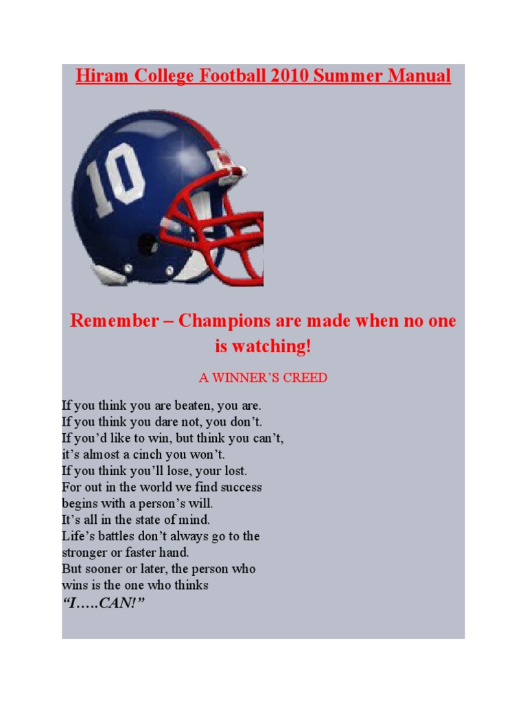 Hiram College Football 2010 Summer Manual (updated) | Strength Training |  Fat