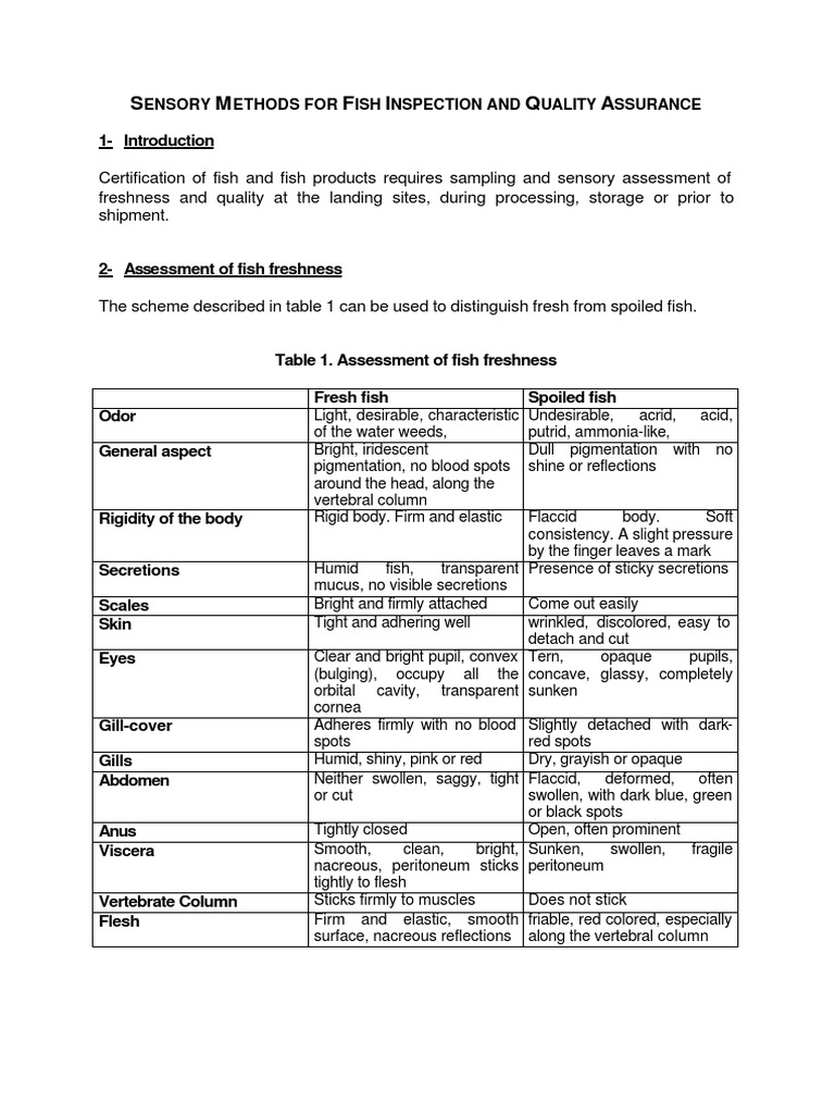 Sensory Methods For Fish Inspection and Quality Assurance PDF | PDF