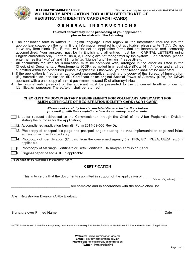 CDR Voluntary Application For ACR ICard PDF Document Identity