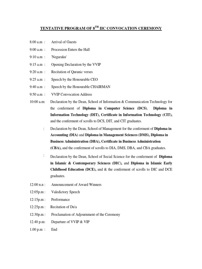 IIC Convocation Ceremony Program | PDF | Business