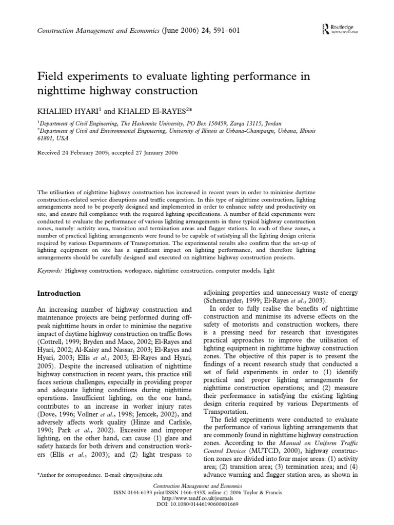 Field Experiments PDF Lighting Road