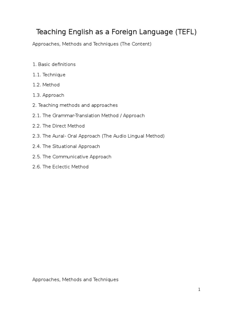 TEFL Methods and Techniques Explained | PDF | Language Education ...
