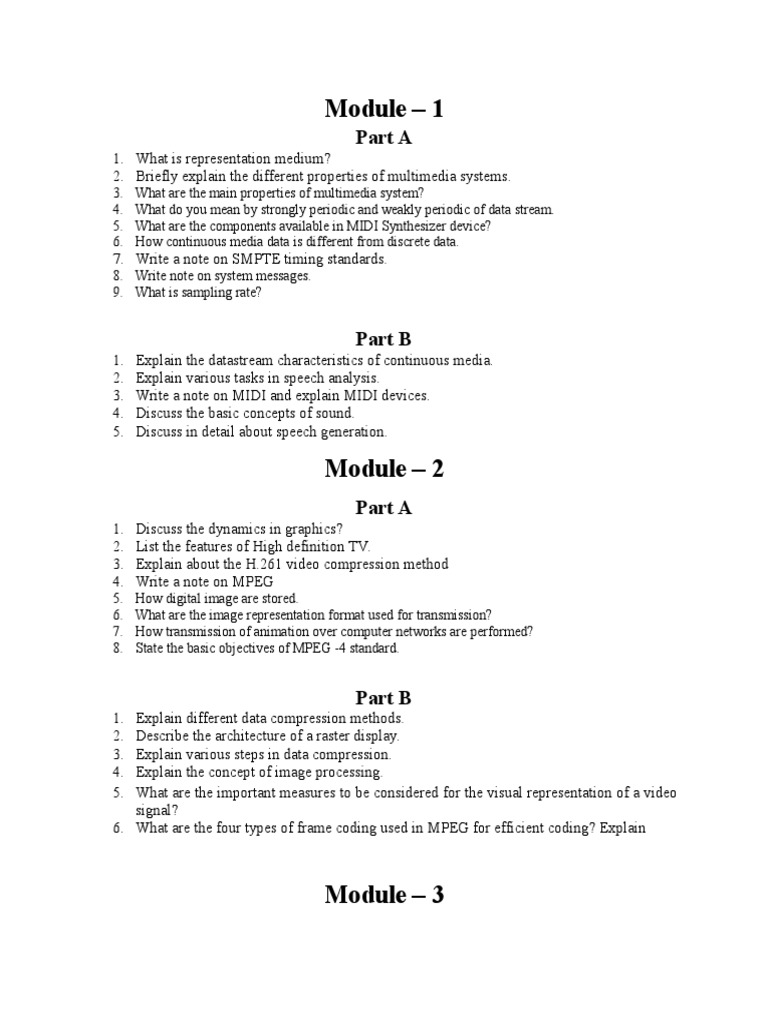 Module - 1: Part A | PDF | Data Compression | Video