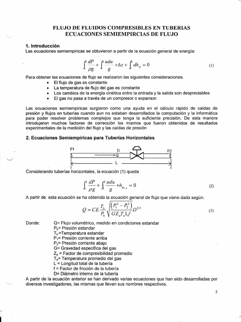 Ecuaciones de Flujo en Tuberías de Gas | PDF | Presión | Gases