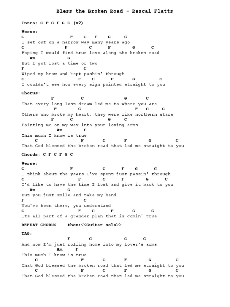 Guitar Chords For God Bless The Broken Road
