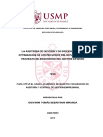 Auditoria de Gestion y Su Incidencia en La Optimizacion de Los Recursos Del Estado en Los Procesos de Aquisicion Del Sector Interior