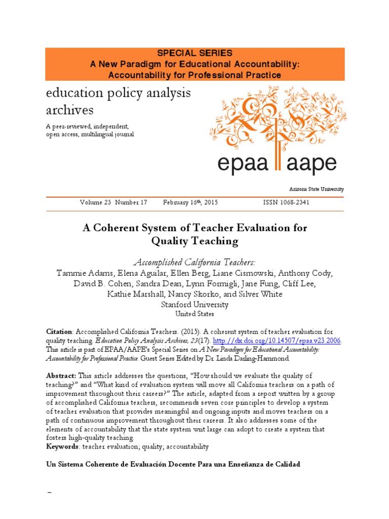 A Coherent System of Teacher Evaluation For Quality Teaching | PDF ...