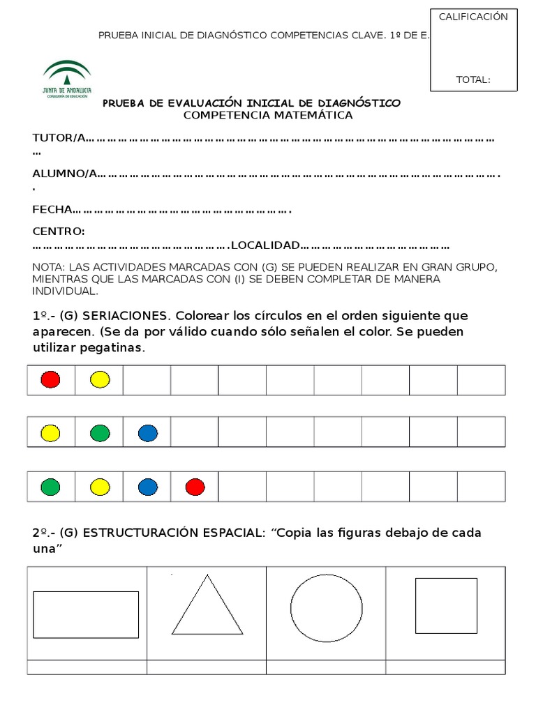 Prueba de Evaluación Inicial Matemáticas 1º | PDF
