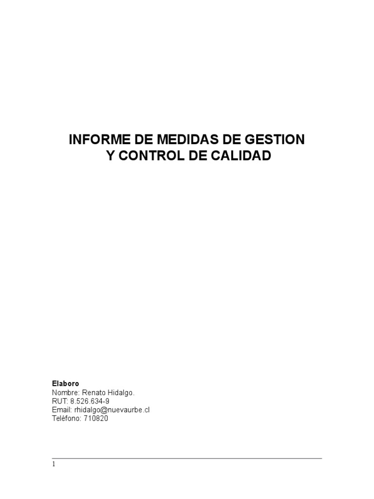 Ejemplo Medidas de Gestion y Control de Calidad para Recepcion CNU DA ...