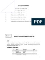 List of Experiments: Diode Forward Characteristic