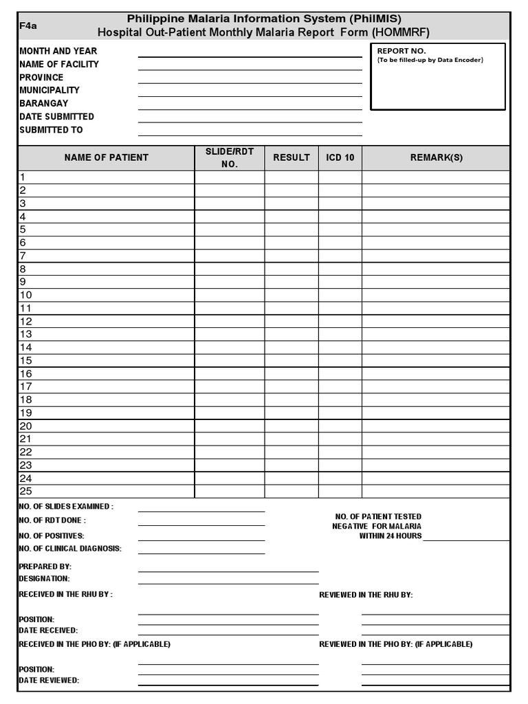 F4A Hospital Out-Patient Monthly Report Form | PDF