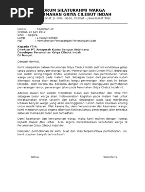 contoh surat komplain ke developer perumahan - barisan contoh