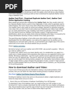Aadhaart Card Status Download Correction