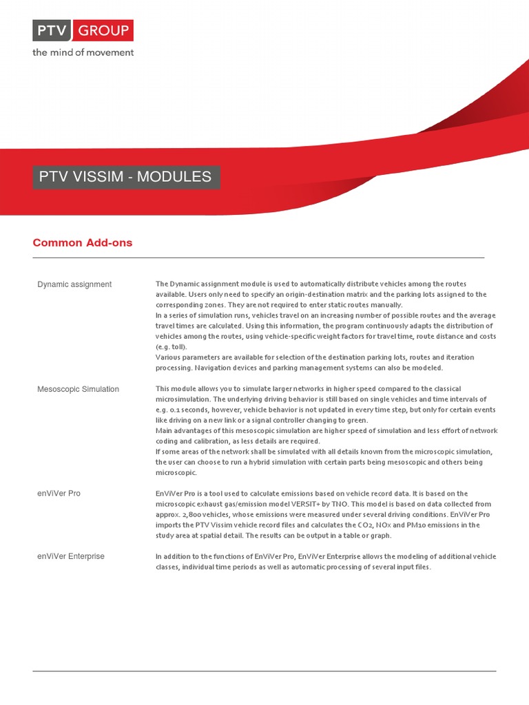 PTV Vissim Modules Overview and Features | PDF