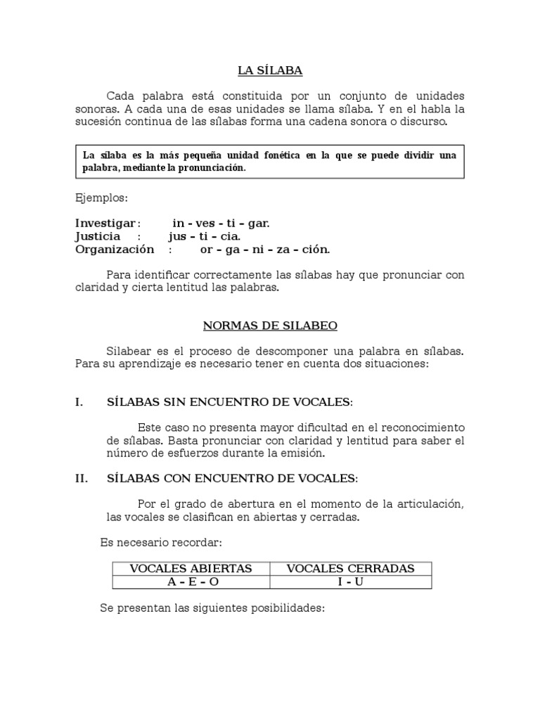 Normas de Silabeo | PDF | Sílaba | Vocal