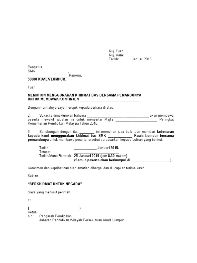 Contoh Surat Mohon Khidmat Bas | PDF