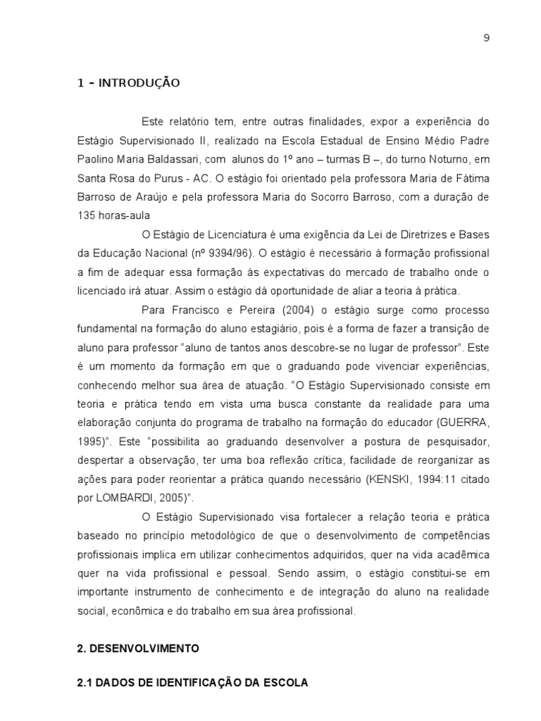 Relatório de Estágio Supervisionado II | PDF | Escolas | Pedagogia
