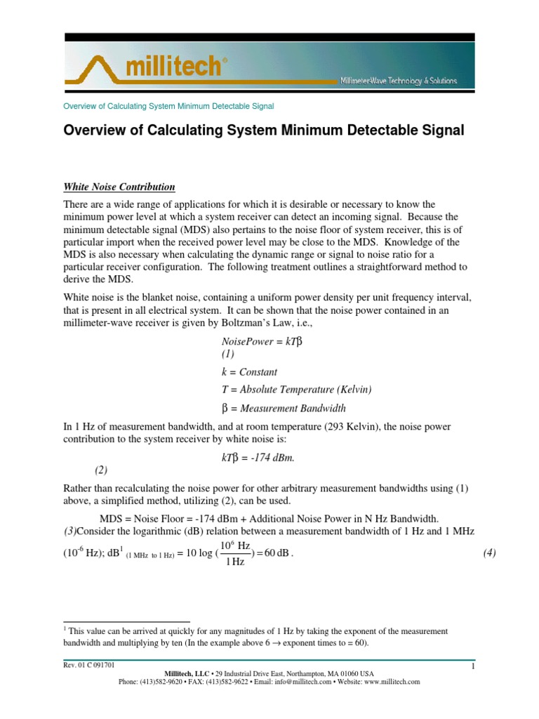 Minimum Detectable Signal Calculation Guide | PDF | Bandwidth (Signal ...