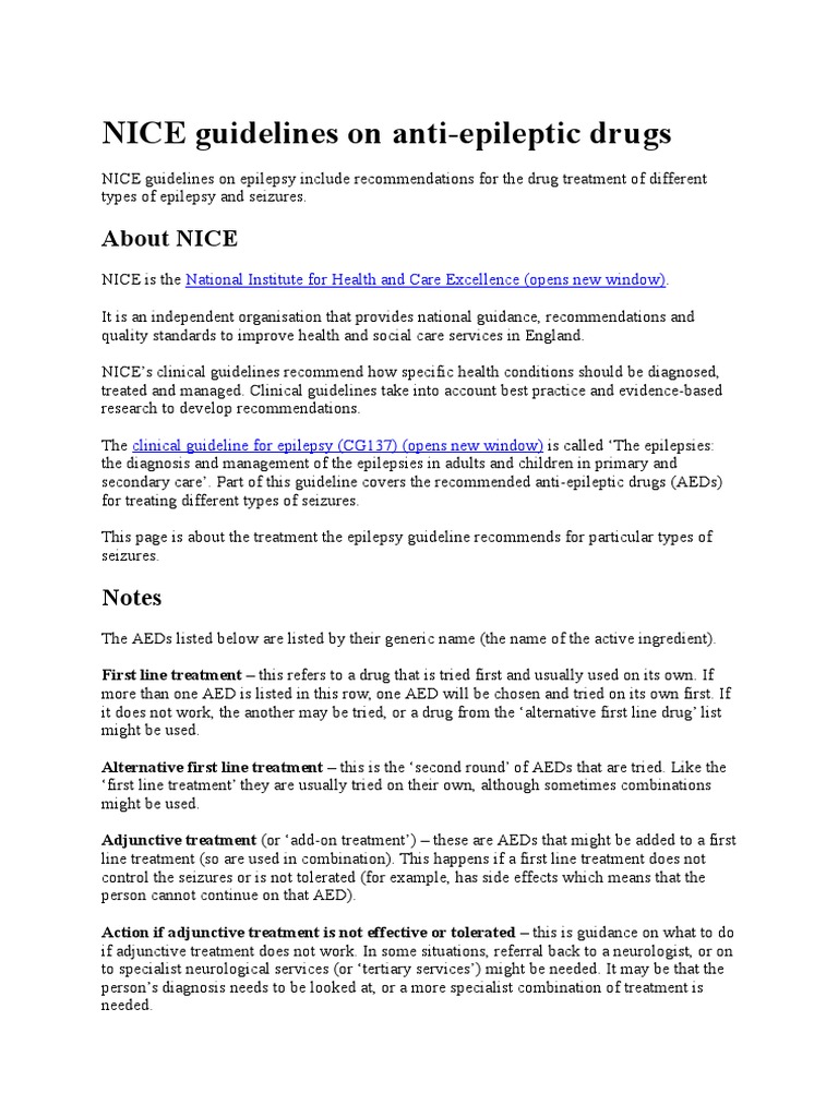 NICE Guidelines on Anti Seizure Epilepsy Health Care