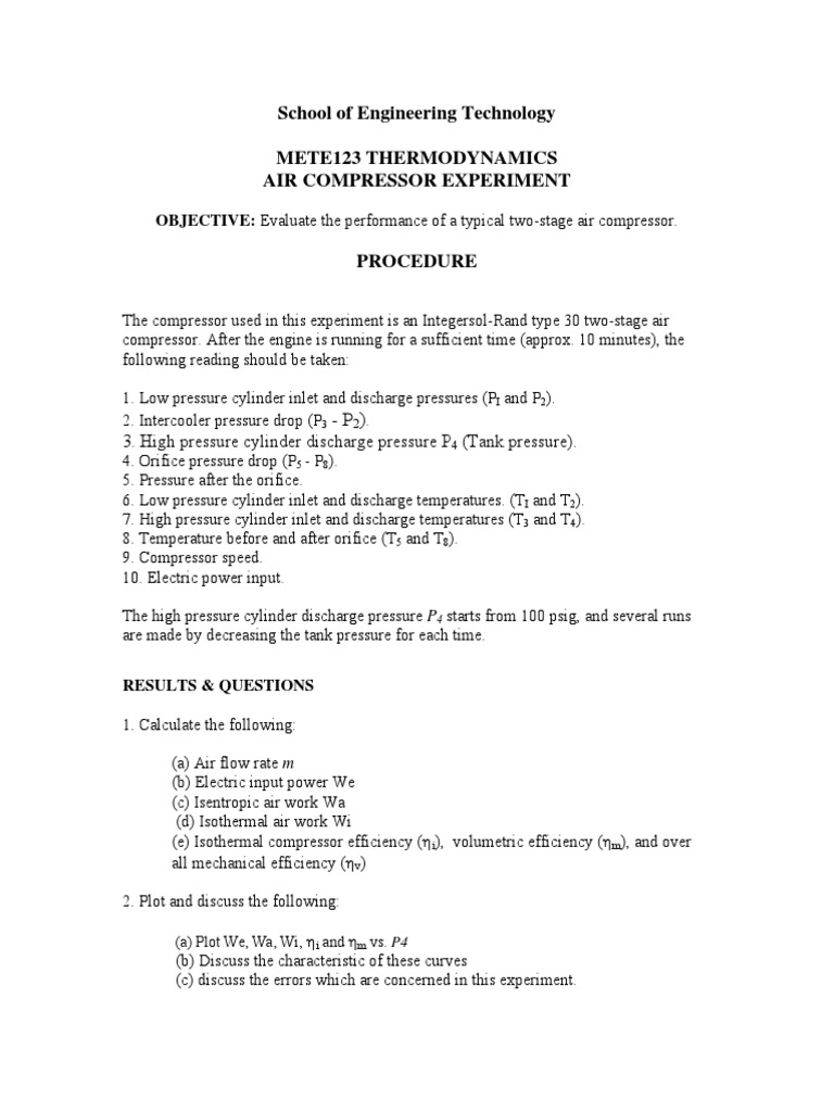 Air Compressor Lab PDF PDF Gas Compressor Steam Engine