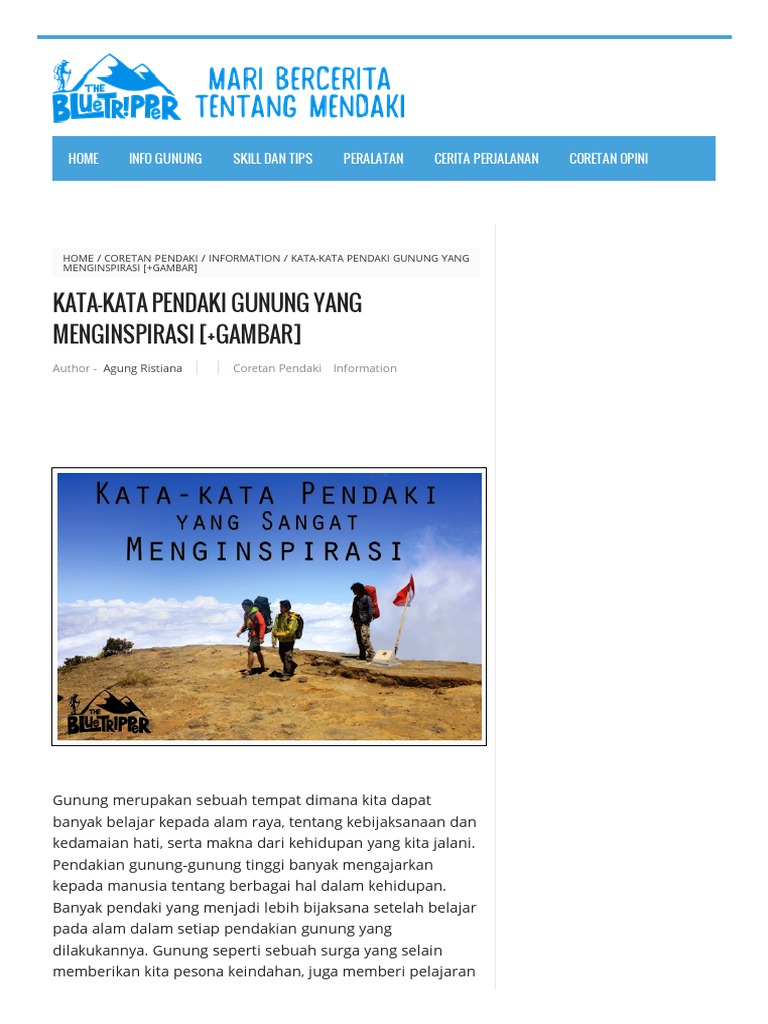 Kata Kata Pendaki Gunung Yang Menginspirasi Gambar Blue Tripper