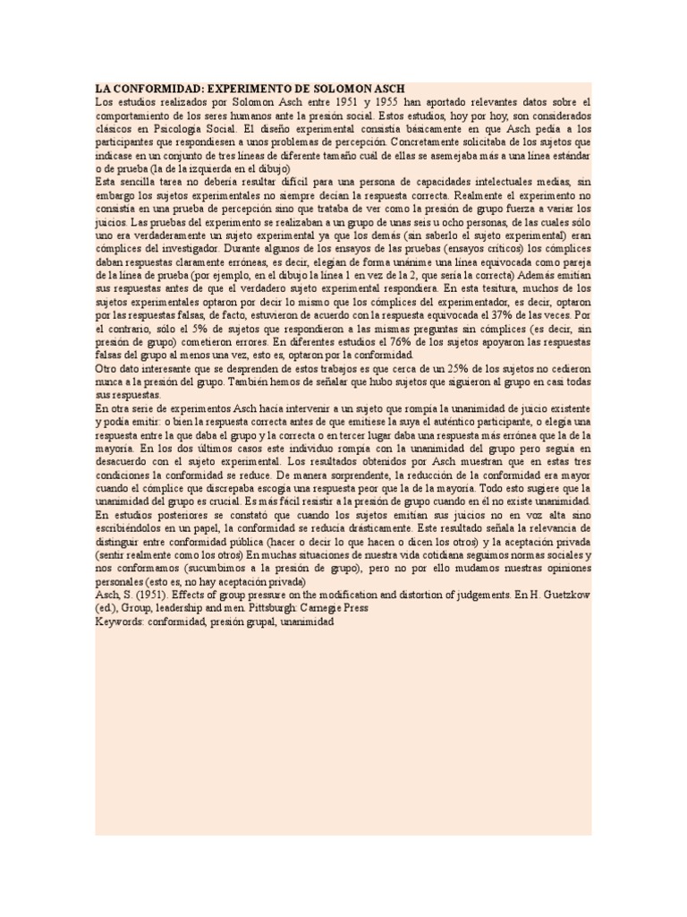 Conformidad en el Experimento de Asch | PDF | Psicología Social | Science